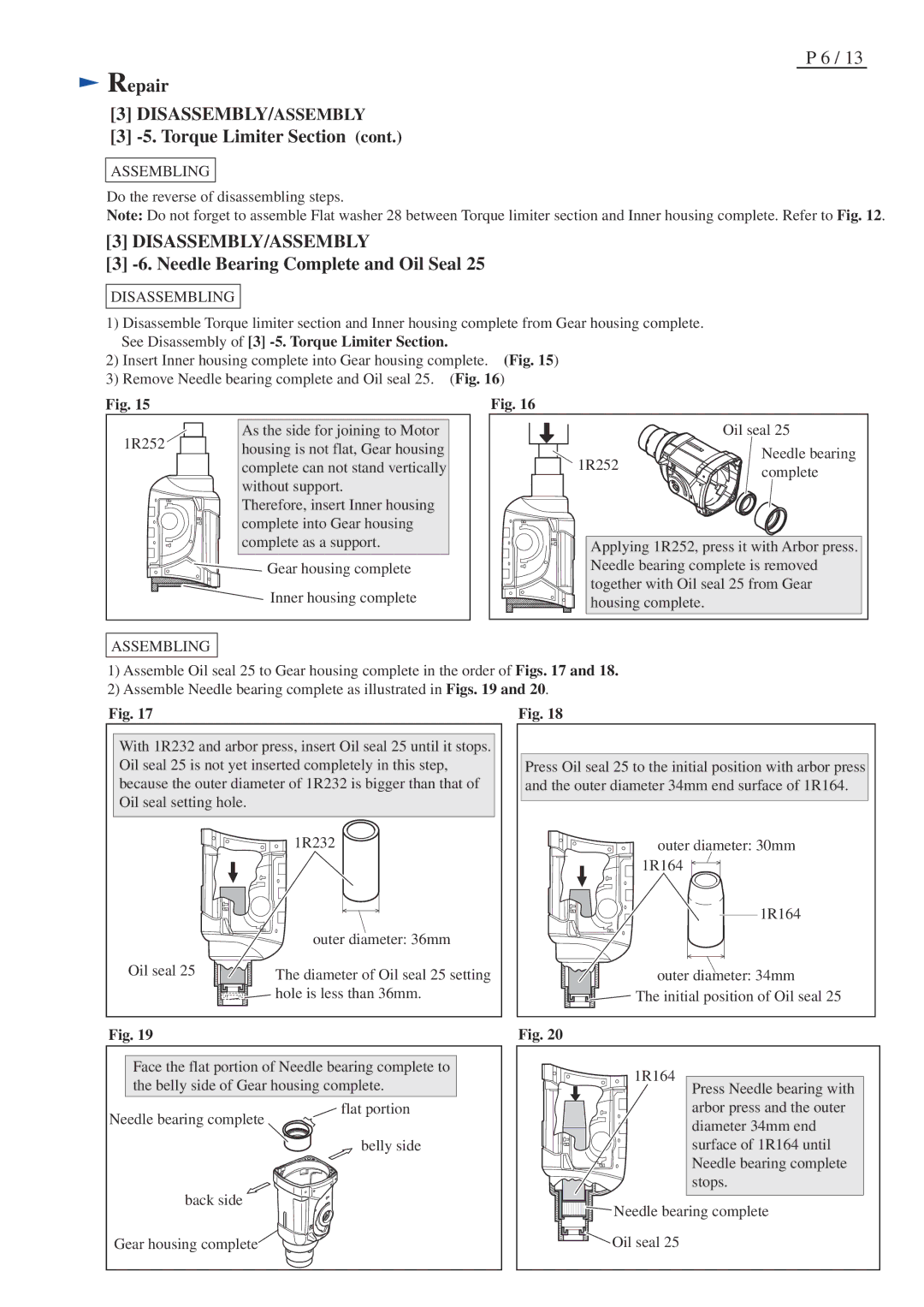 Makita BHR202 specifications Needle Bearing Complete and Oil Seal 