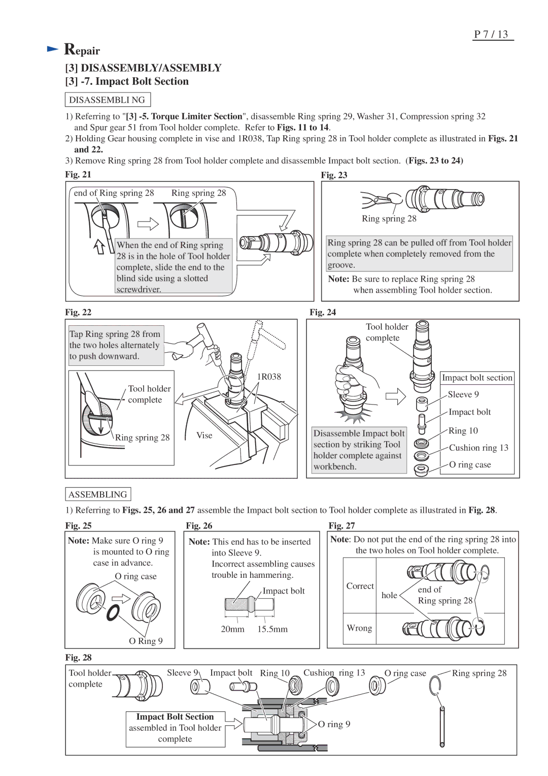 Makita BHR202 specifications Impact Bolt Section, Disassembli NG 