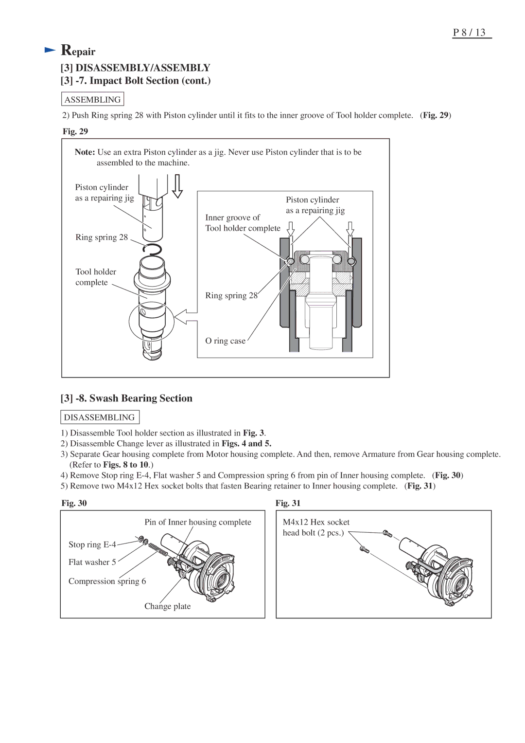 Makita BHR202 specifications Swash Bearing Section 