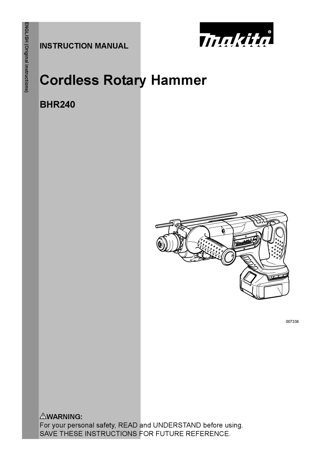 Makita BHR240 instruction manual Cordless Rotary Hammer 