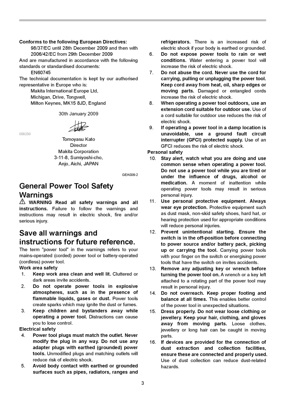 Makita BHR240 instruction manual General Power Tool Safety Warnings 