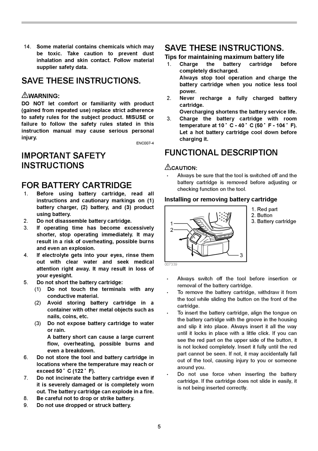 Makita BHR240 instruction manual Important Safety Instructions For Battery Cartridge, Functional Description 