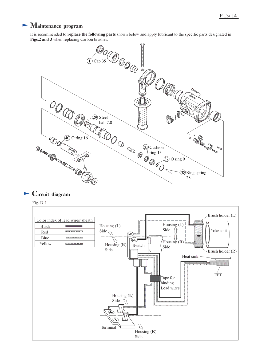 Makita BHR241RFE, BHR241Z specifications Maintenance program, Circuit diagram, Fet 