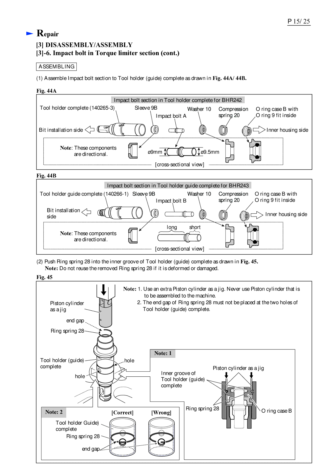 Makita BHR243 (LXRH02*1), BHR242 (LXRH01*1) specifications Correct Wrong 