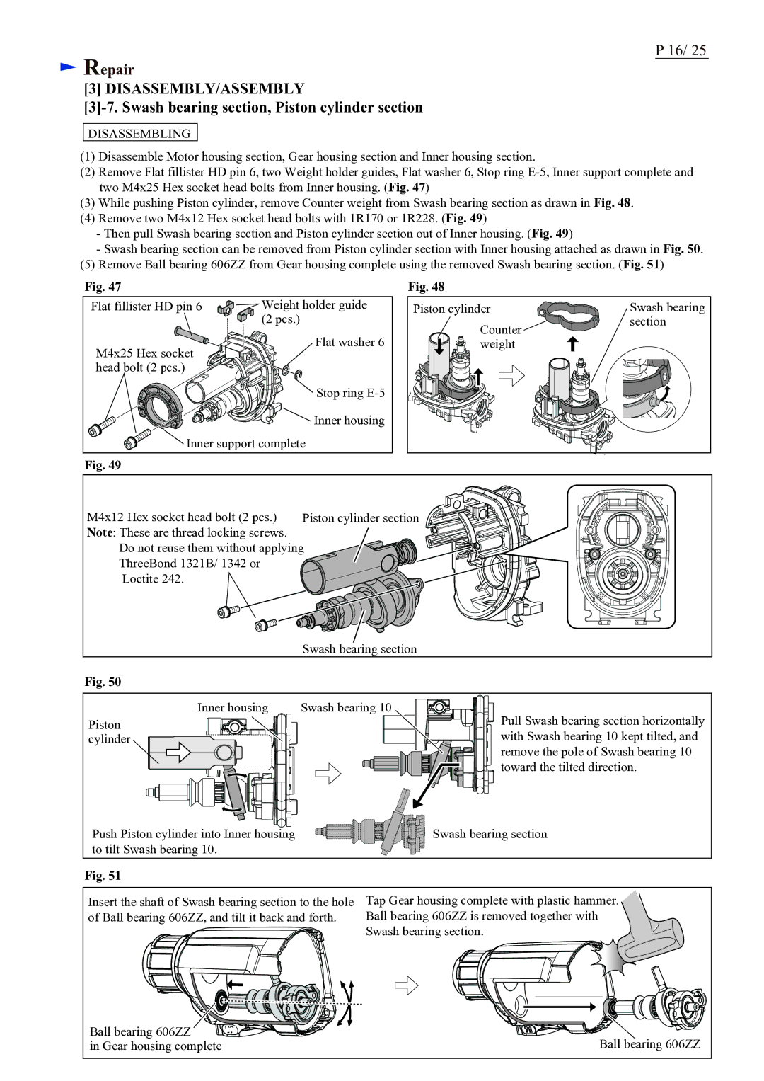 Makita BHR242 (LXRH01*1), BHR243 (LXRH02*1) specifications Swash bearing section, Piston cylinder section 