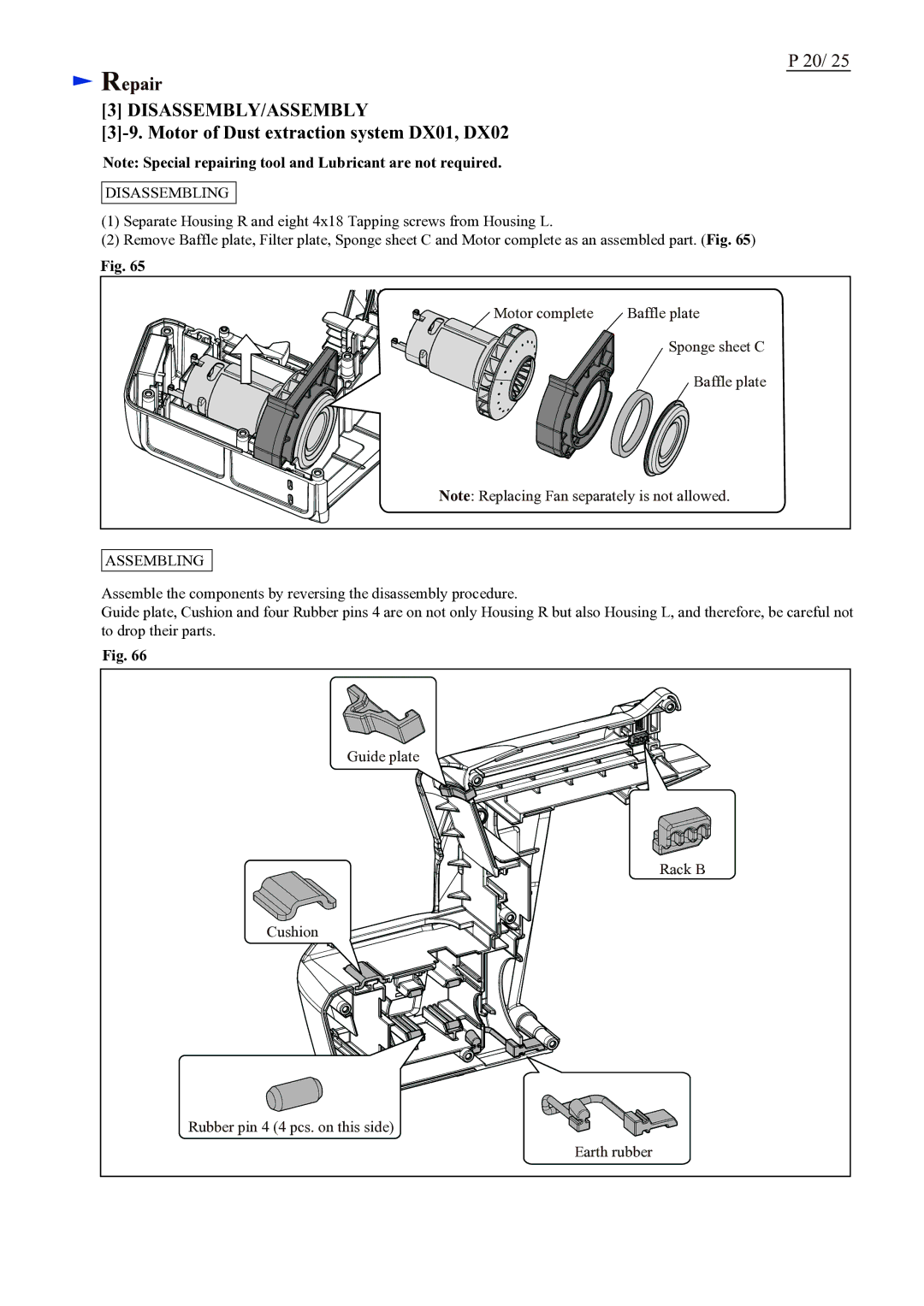 Makita BHR242 (LXRH01*1), BHR243 (LXRH02*1) specifications Motor of Dust extraction system DX01, DX02 