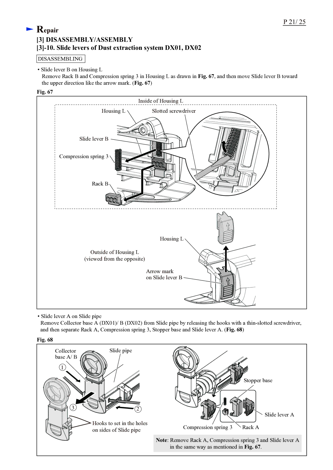 Makita BHR243 (LXRH02*1), BHR242 (LXRH01*1) specifications Slide levers of Dust extraction system DX01, DX02 