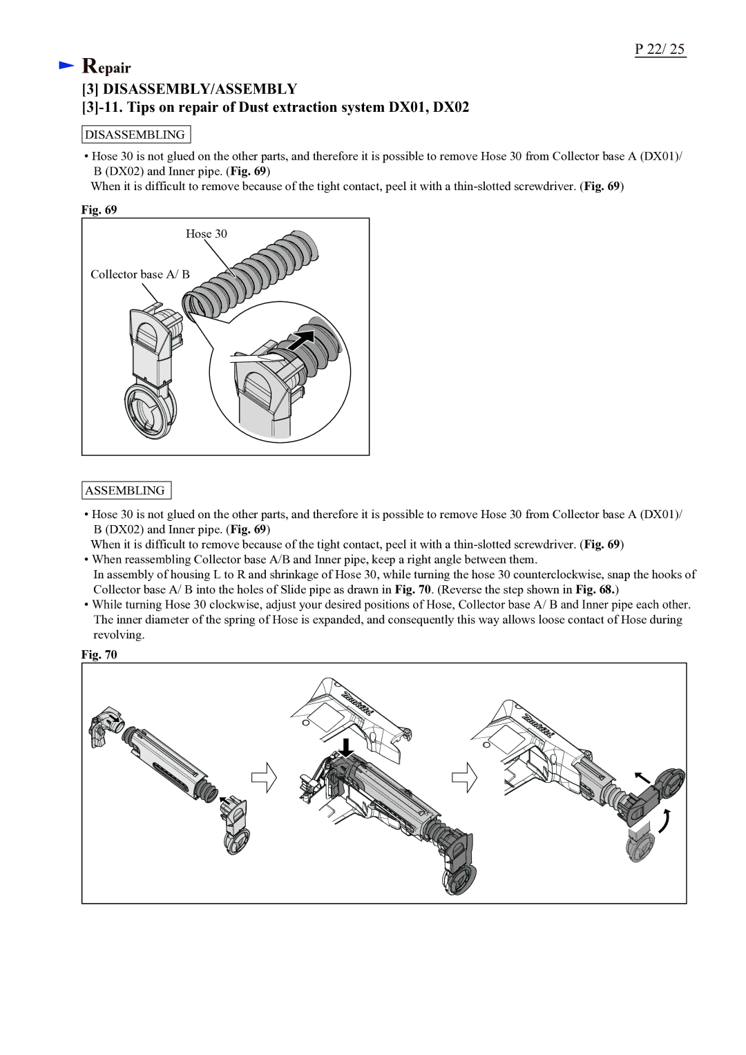 Makita BHR242 (LXRH01*1), BHR243 (LXRH02*1) specifications Tips on repair of Dust extraction system DX01, DX02 