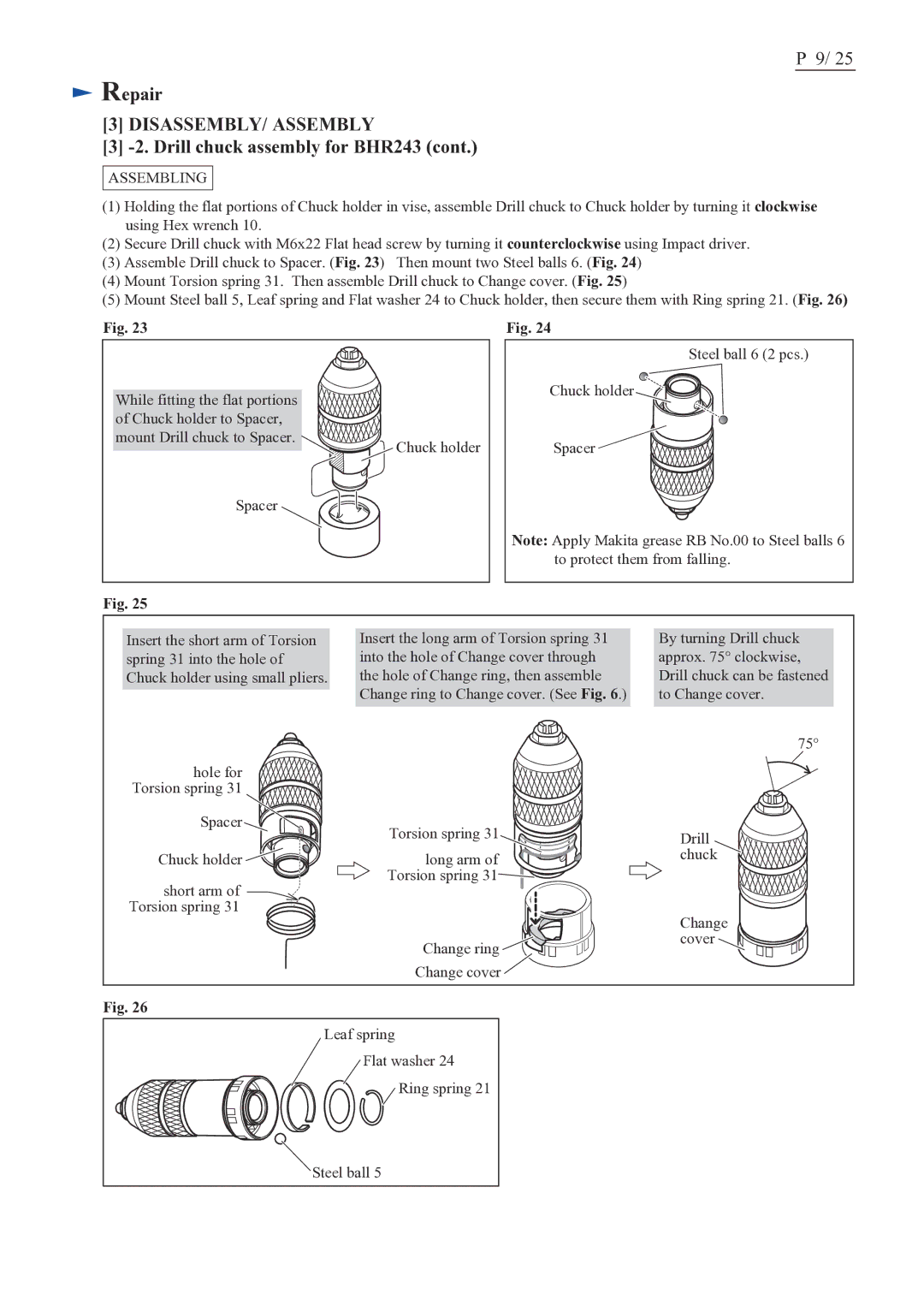 Makita BHR243 (LXRH02*1), BHR242 (LXRH01*1) specifications DISASSEMBLY/ Assembly 