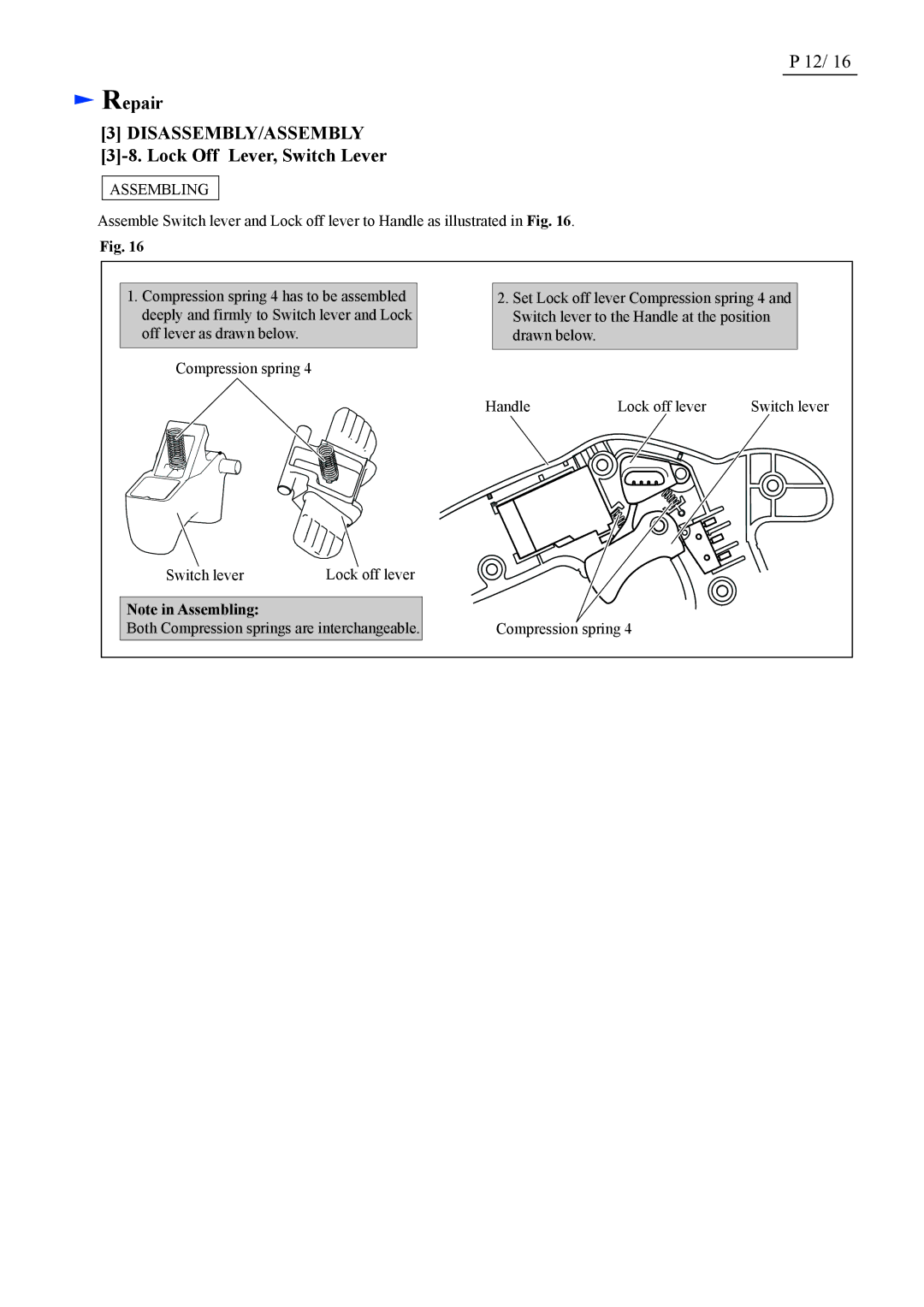 Makita BHS630 dimensions Lock Off Lever, Switch Lever 