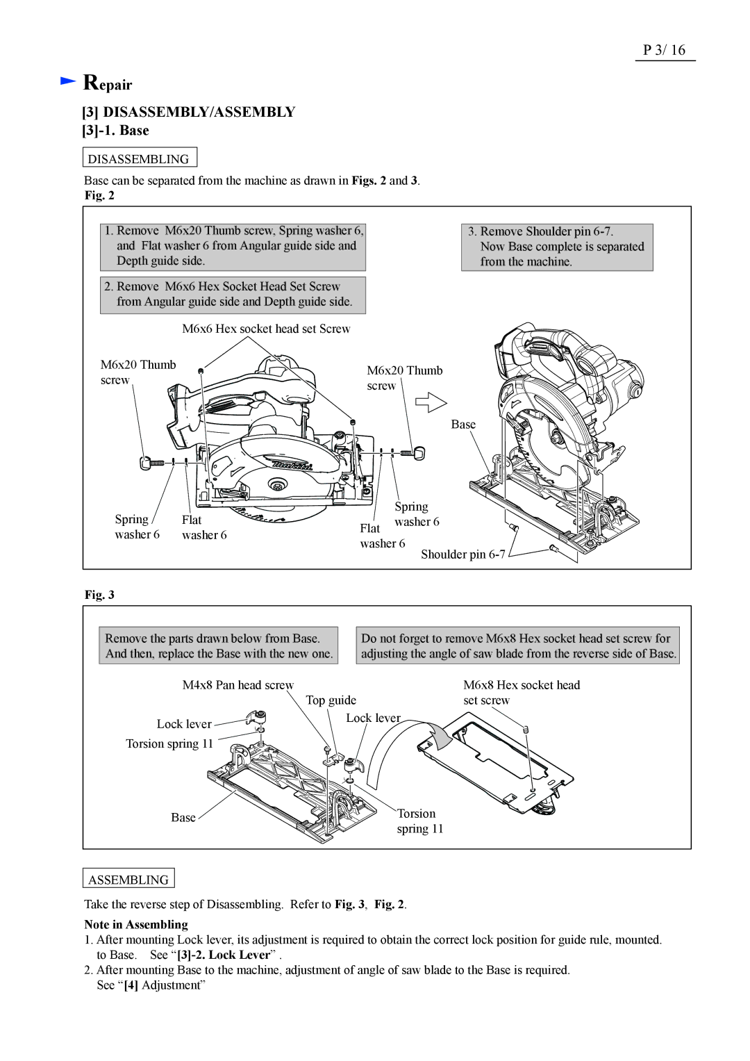 Makita BHS630 dimensions Disassembly/Assembly, Base 