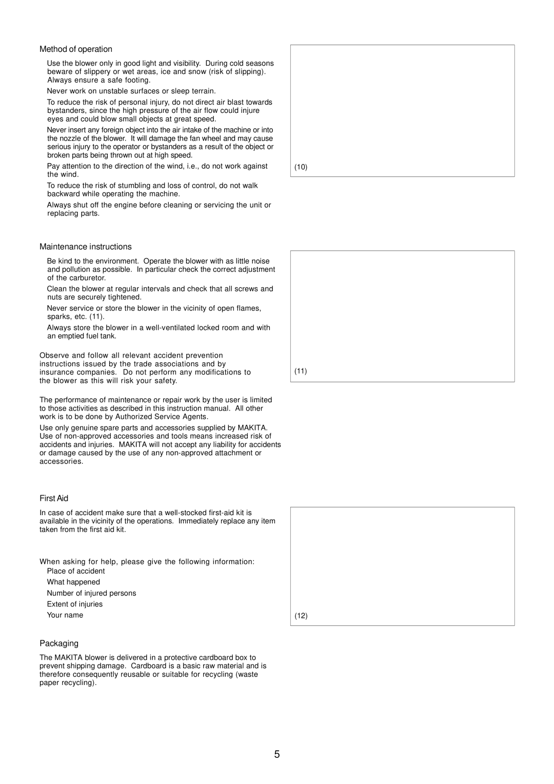 Makita BHX2500 instruction manual Method of operation 