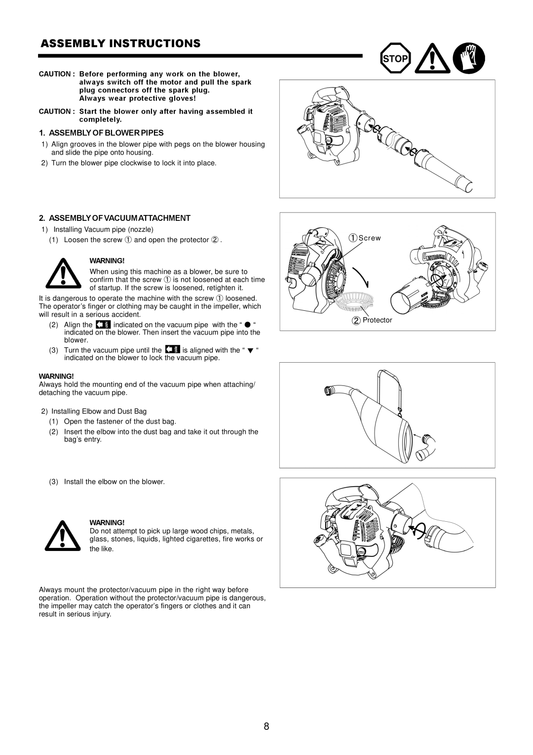 Makita BHX2500 instruction manual Assembly Instructions, Always wear protective gloves 