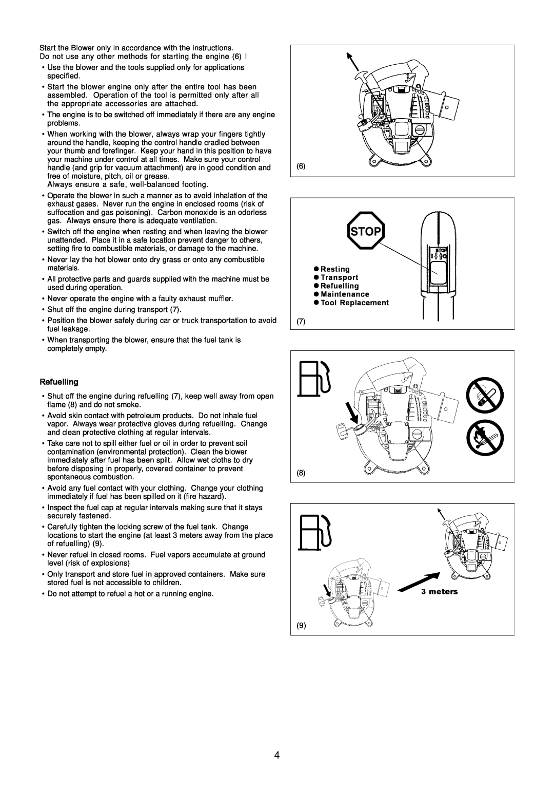 Makita BHX2500 instruction manual Resting Transport Refuelling Maintenance Tool Replacement, meters 
