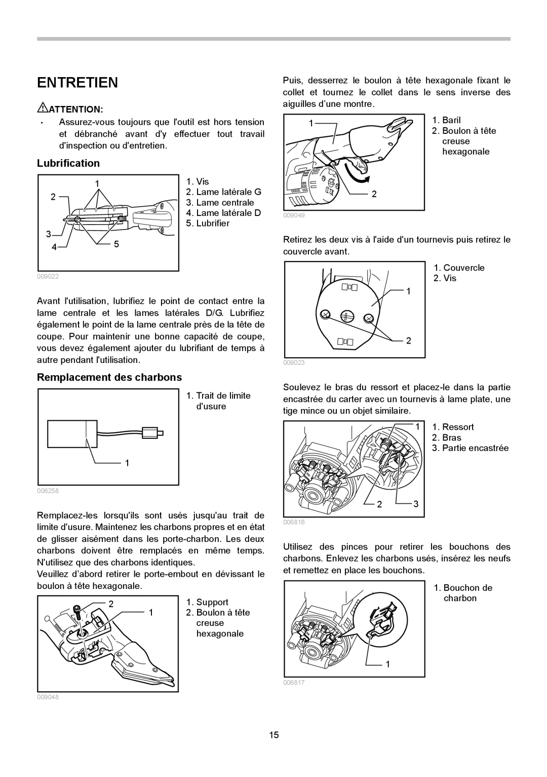 Makita BJS130 instruction manual Remplacement des charbons, Lubrification 