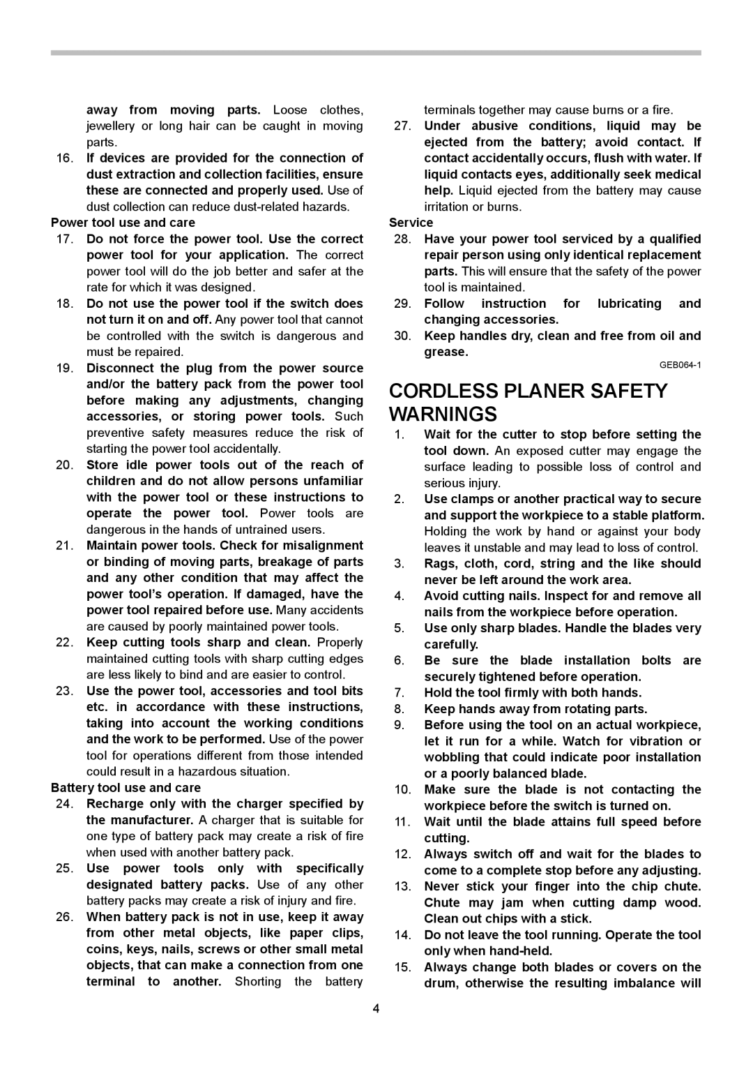 Makita BKP180, BKP140 instruction manual Cordless Planer Safety Warnings, Terminals together may cause burns or a fire 