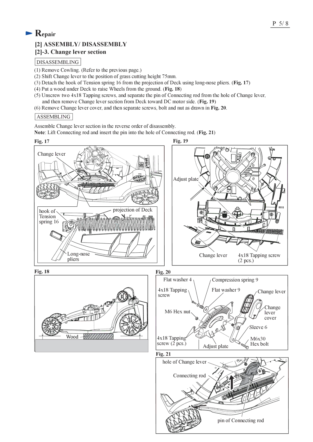 Makita LM430D, BLM430 dimensions Change lever section, Disassembling 