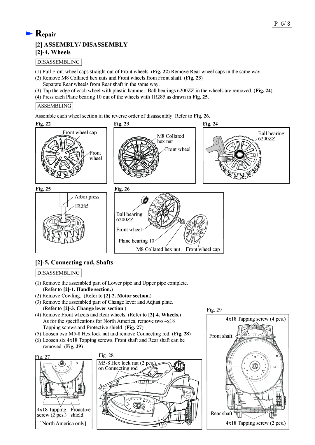 Makita BLM430, LM430D dimensions Wheels, Connecting rod, Shafts 