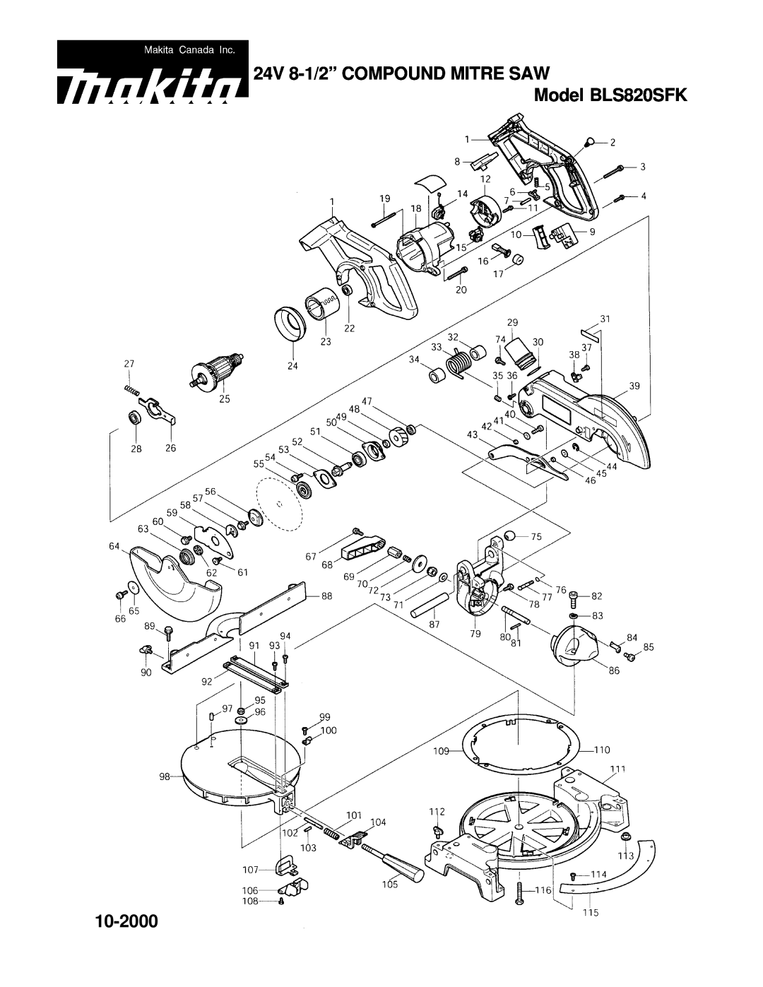 Makita manual 24V 8-1/2” COMPOUND MITRE SAW Model BLS820SFK, 10-2000 