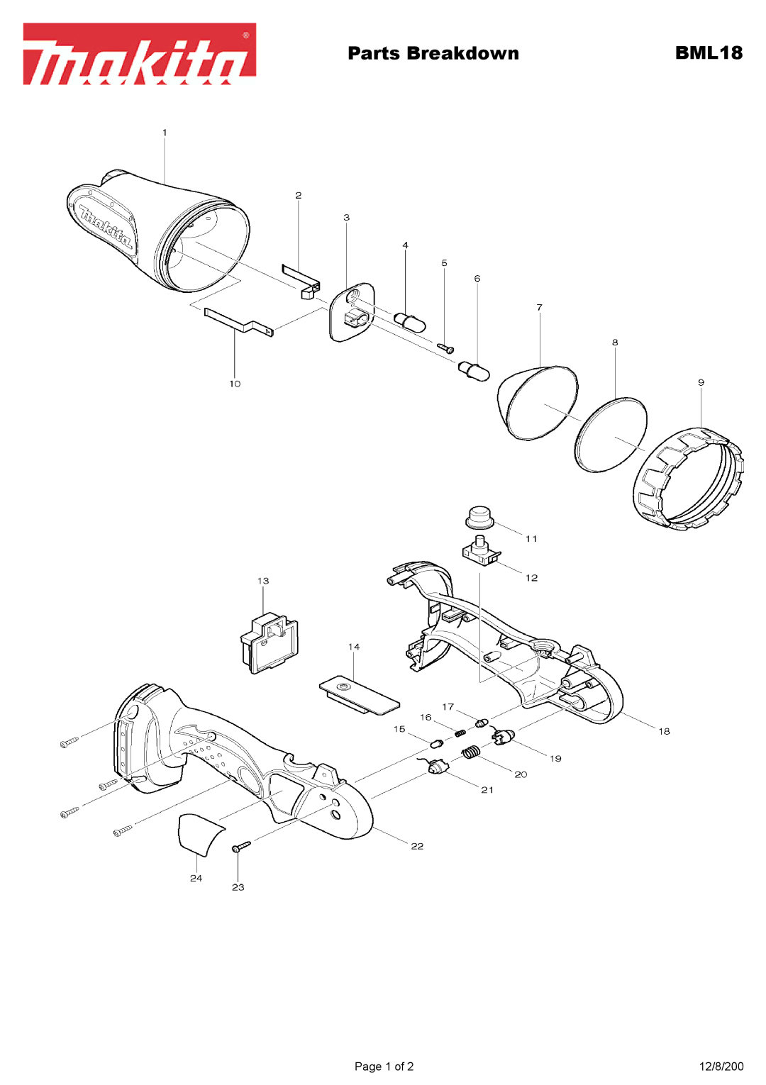 Makita BML185 manual Parts Breakdown 