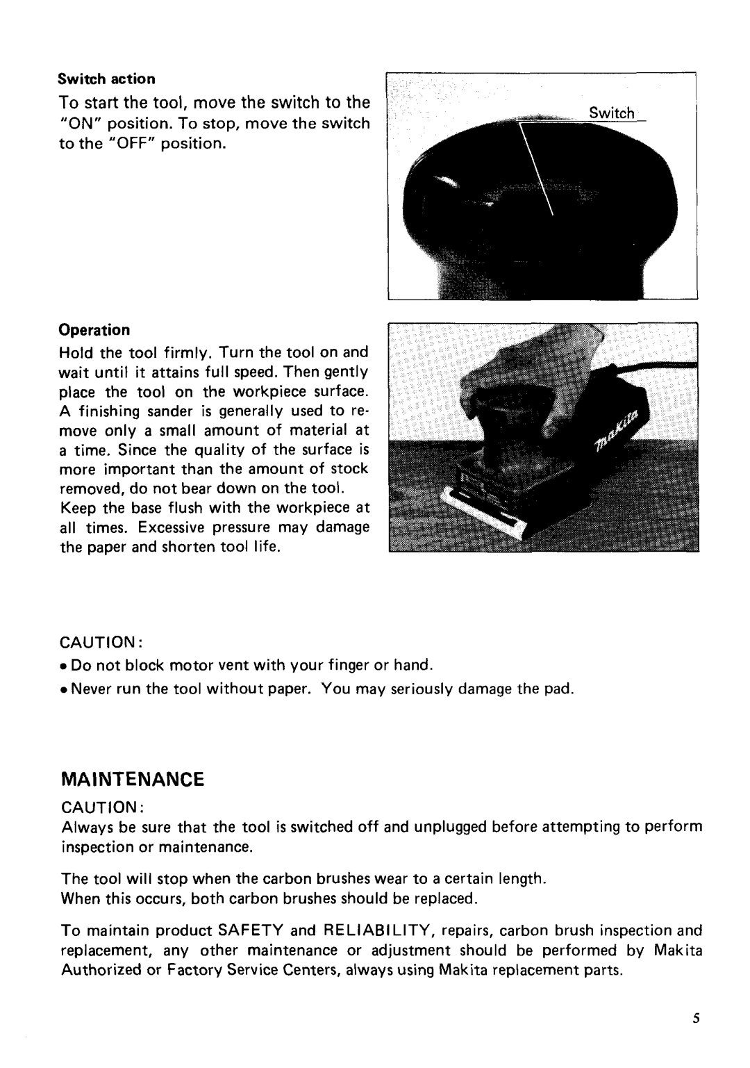 Makita BO45502 instruction manual Maintenance 