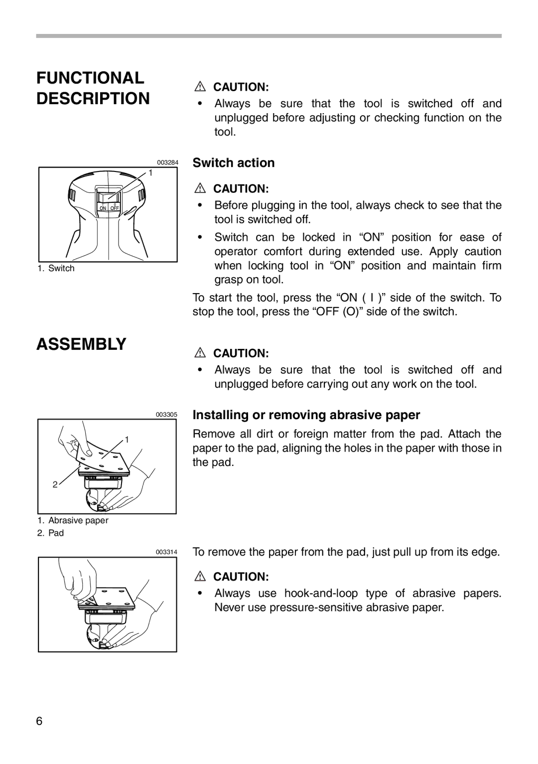 Makita BO4551 instruction manual Functional Description, Assembly 