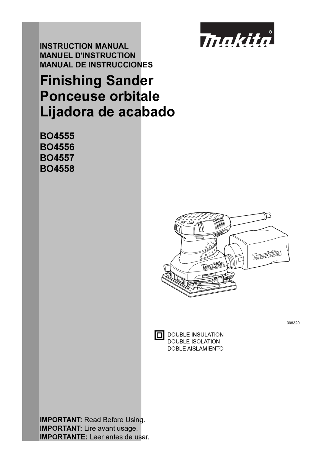 Makita BO4556, BO4555, BO4558, BO4557 instruction manual Finishing Sander Ponceuse orbitale Lijadora de acabado 