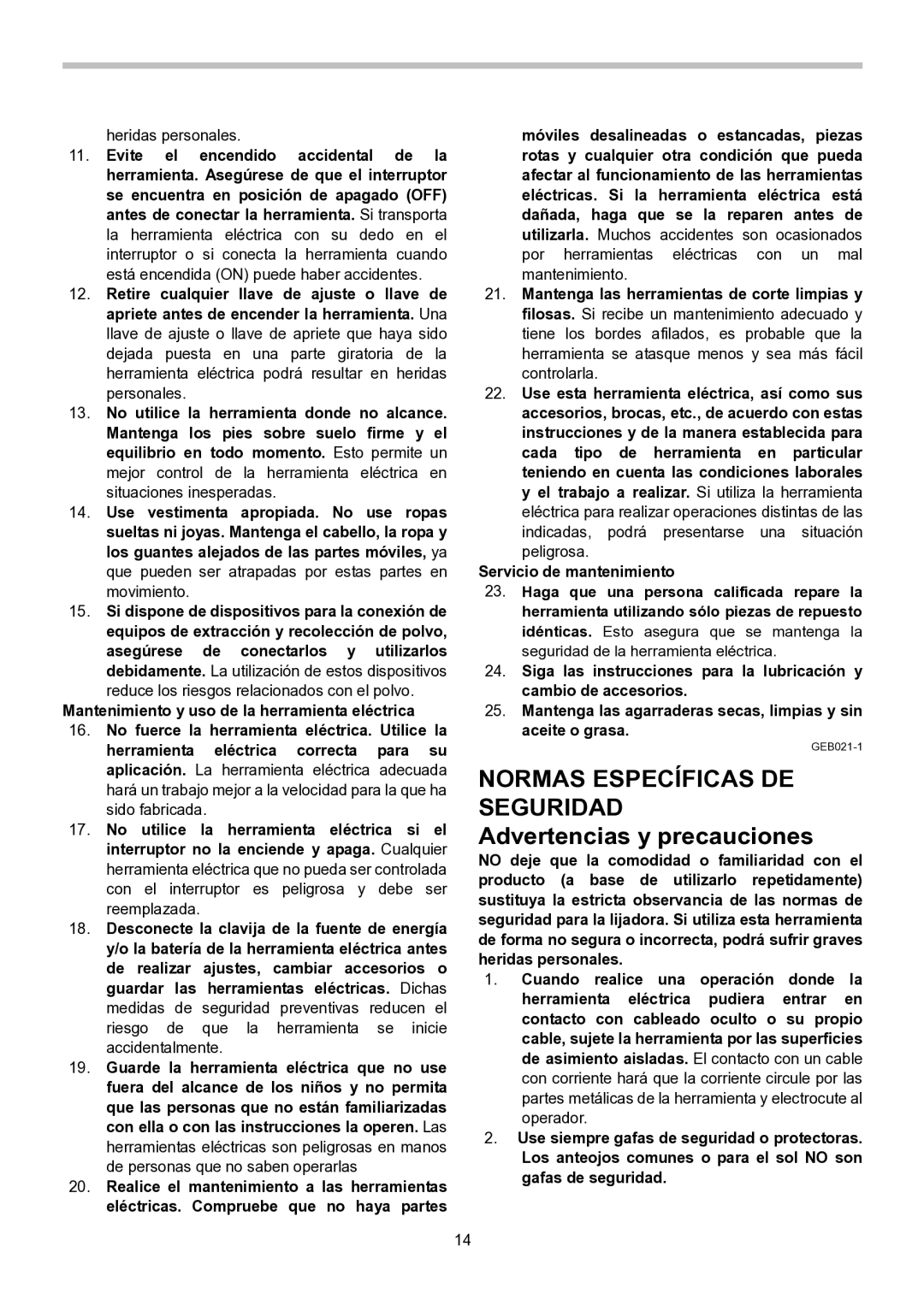 Makita BO4558, BO4555, BO4556, BO4557 Normas Específicas DE Seguridad Advertencias y precauciones, Servicio de mantenimiento 