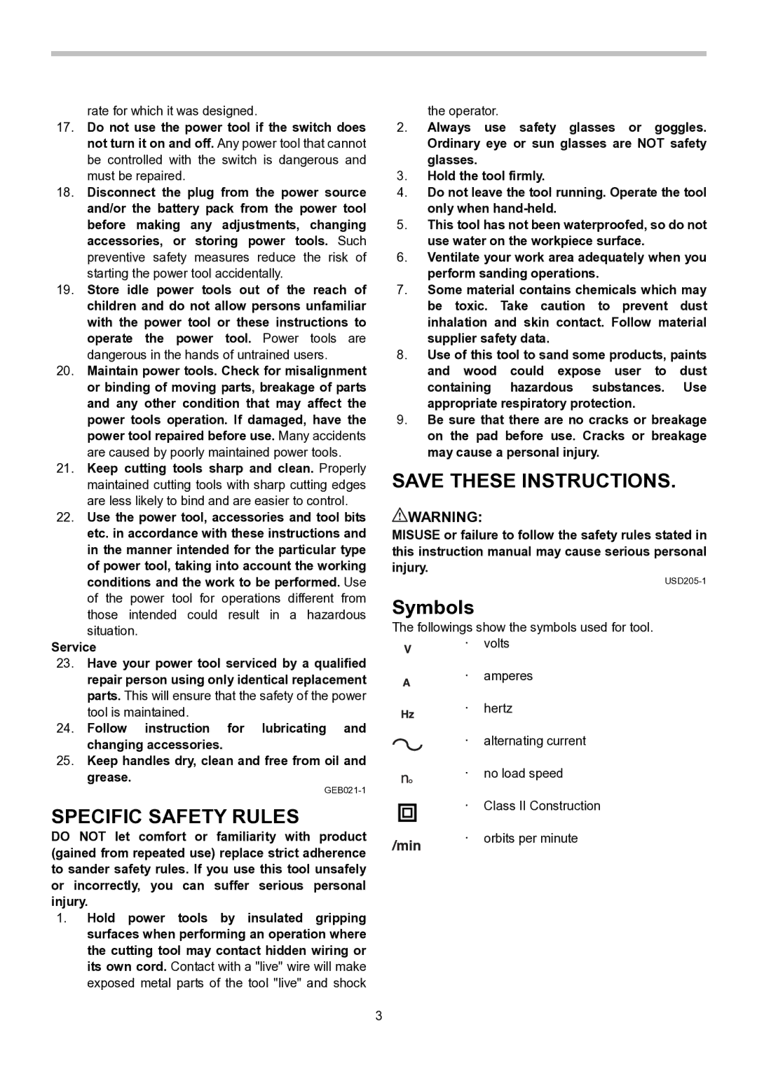 Makita BO4557, BO4555, BO4556, BO4558 instruction manual Specific Safety Rules, Symbols 