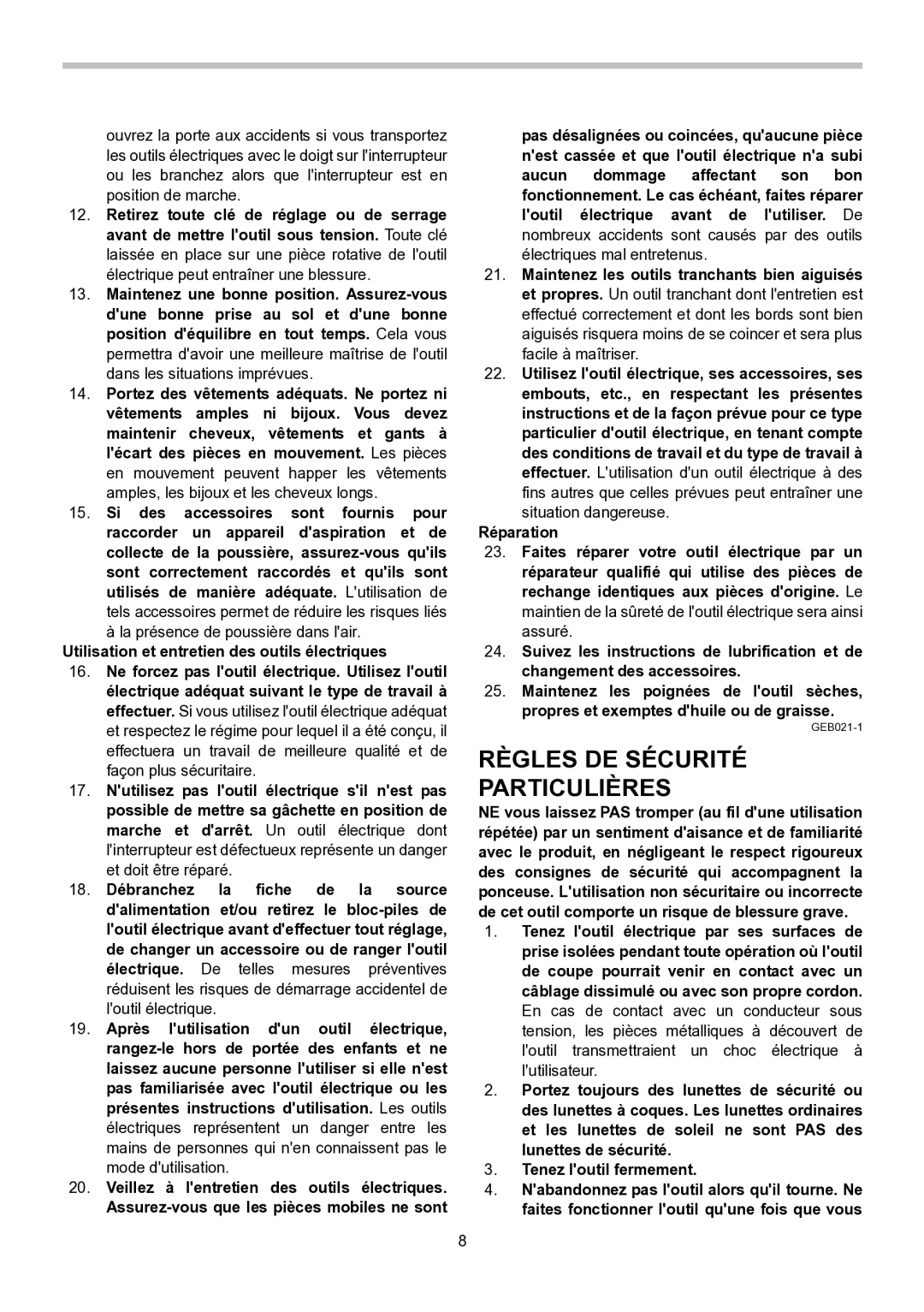 Makita BO4555, BO4556, BO4558, BO4557 instruction manual Règles DE Sécurité Particulières 