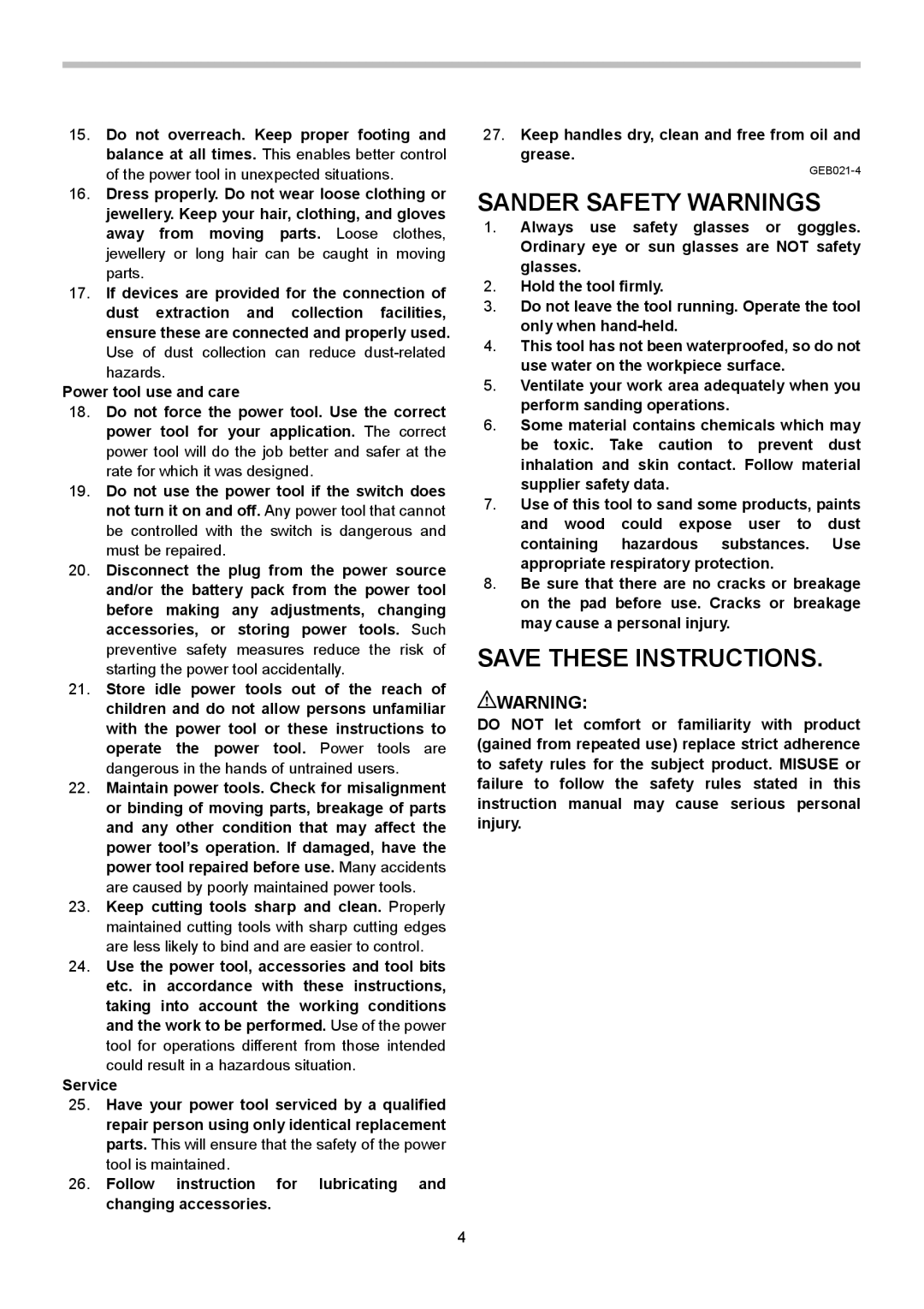 Makita BO5021, BO5020 instruction manual Sander Safety Warnings 