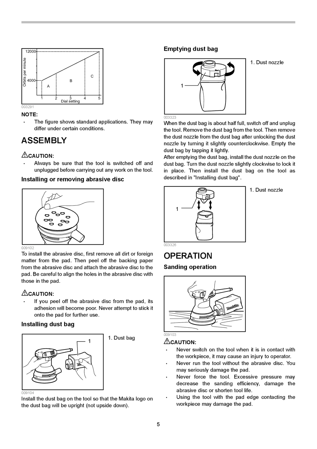 Makita BO5031, BO5030 instruction manual Assembly, Operation 