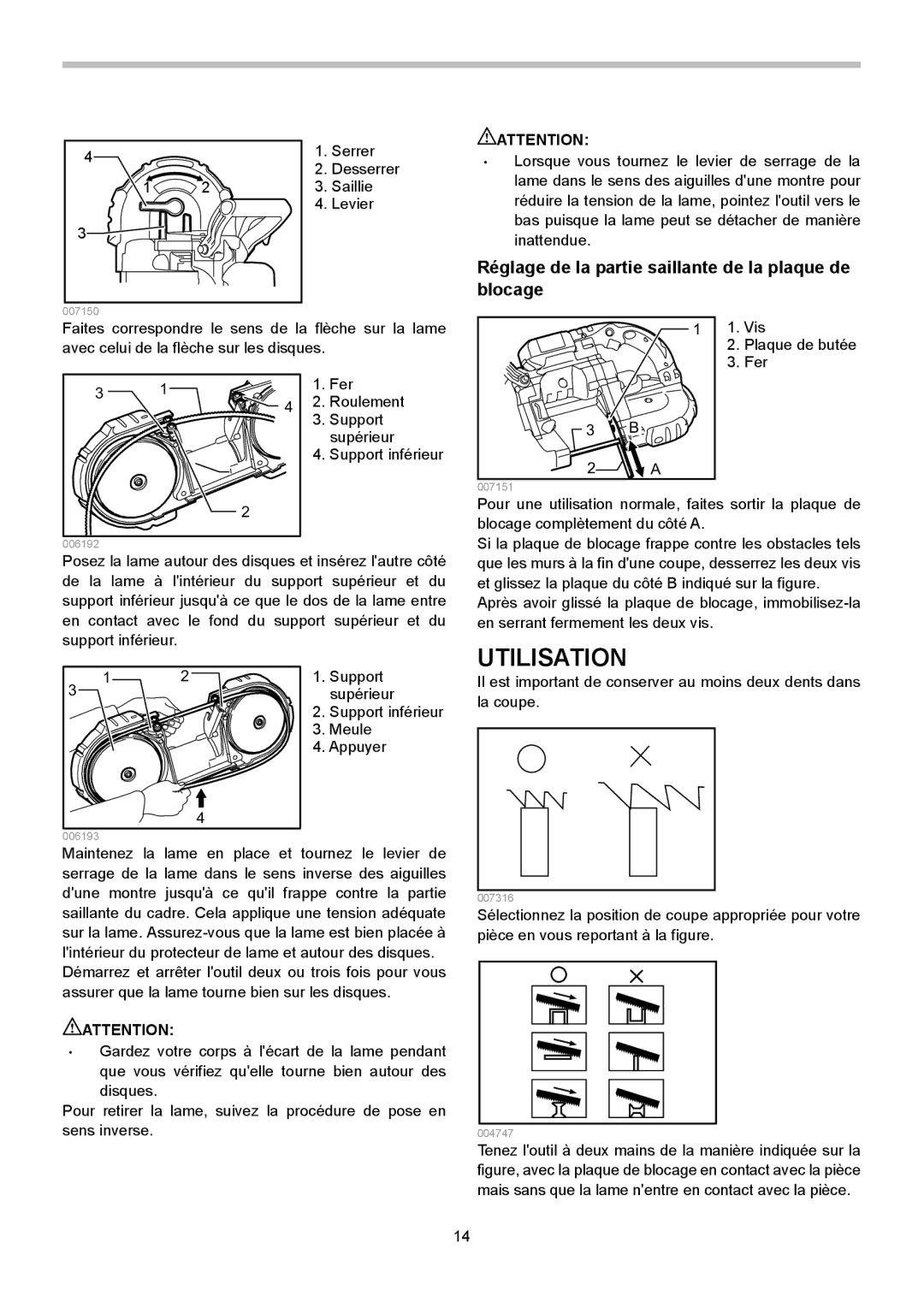 Makita BPB180 instruction manual Utilisation, Réglage de la partie saillante de la plaque de blocage 