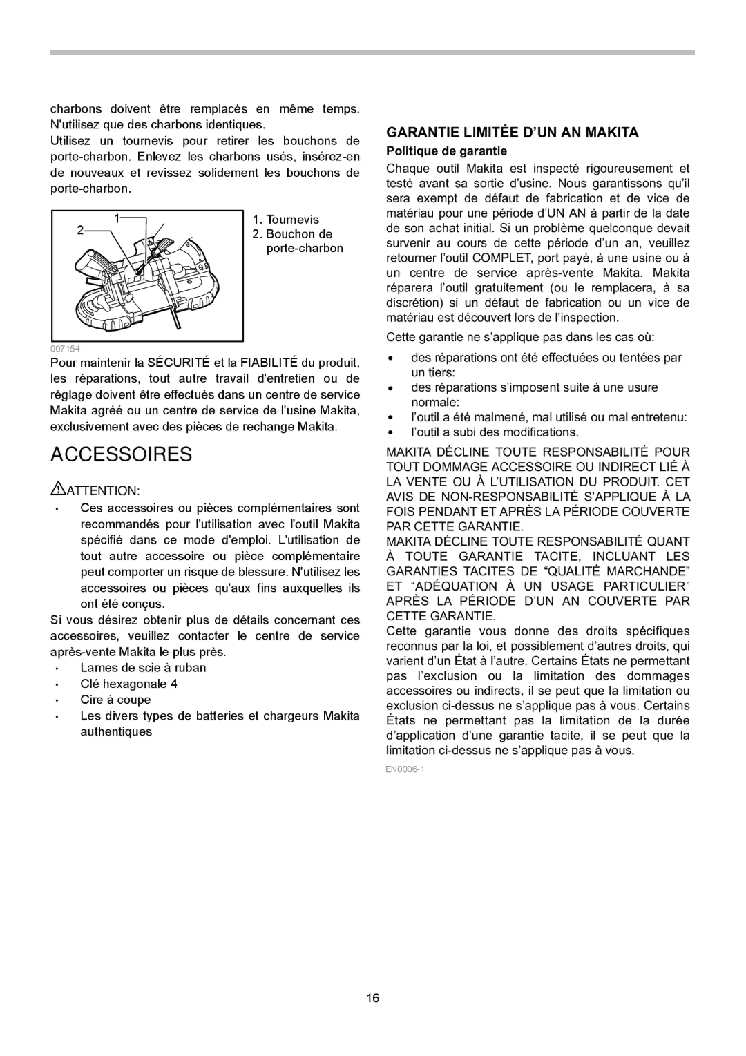 Makita BPB180 instruction manual Accessoires, Politique de garantie 