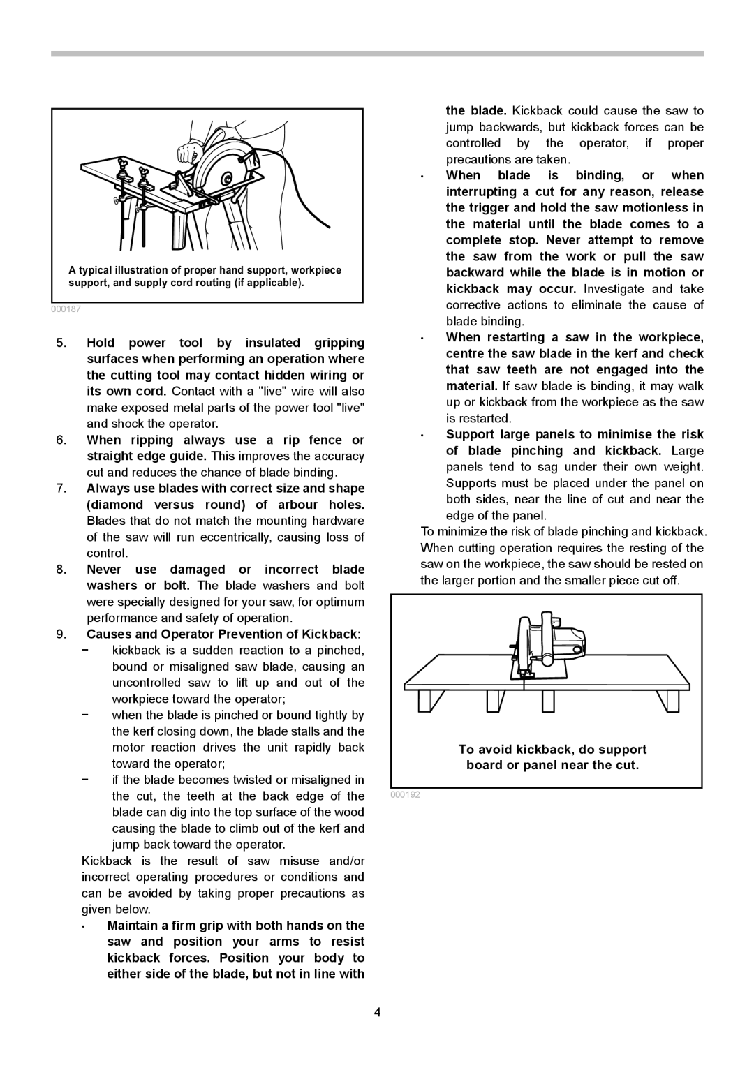 Makita BSS611 instruction manual To avoid kickback, do support board or panel near the cut 