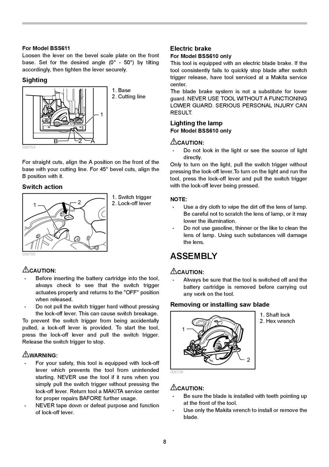 Makita BSS611 instruction manual Assembly 