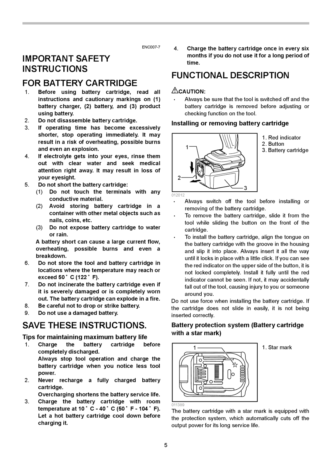 Makita BTD146, BTD134 instruction manual Important Safety Instructions For Battery Cartridge, Functional Description 