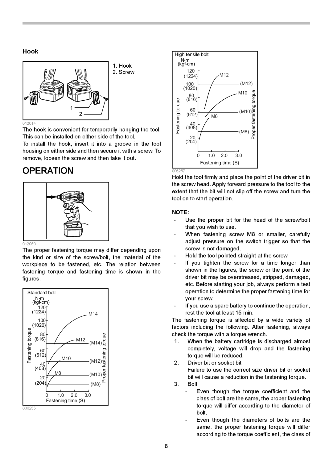 Makita BTD134, BTD146 instruction manual Operation, Hook 