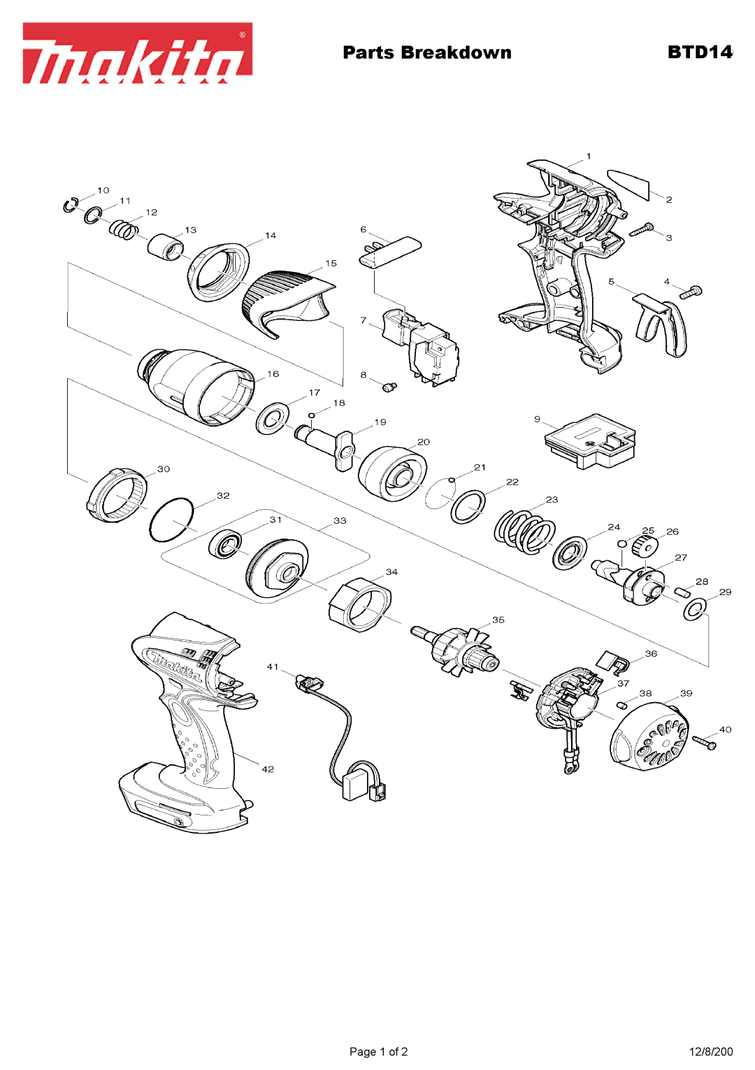 Makita BTD14 manual Parts Breakdown 