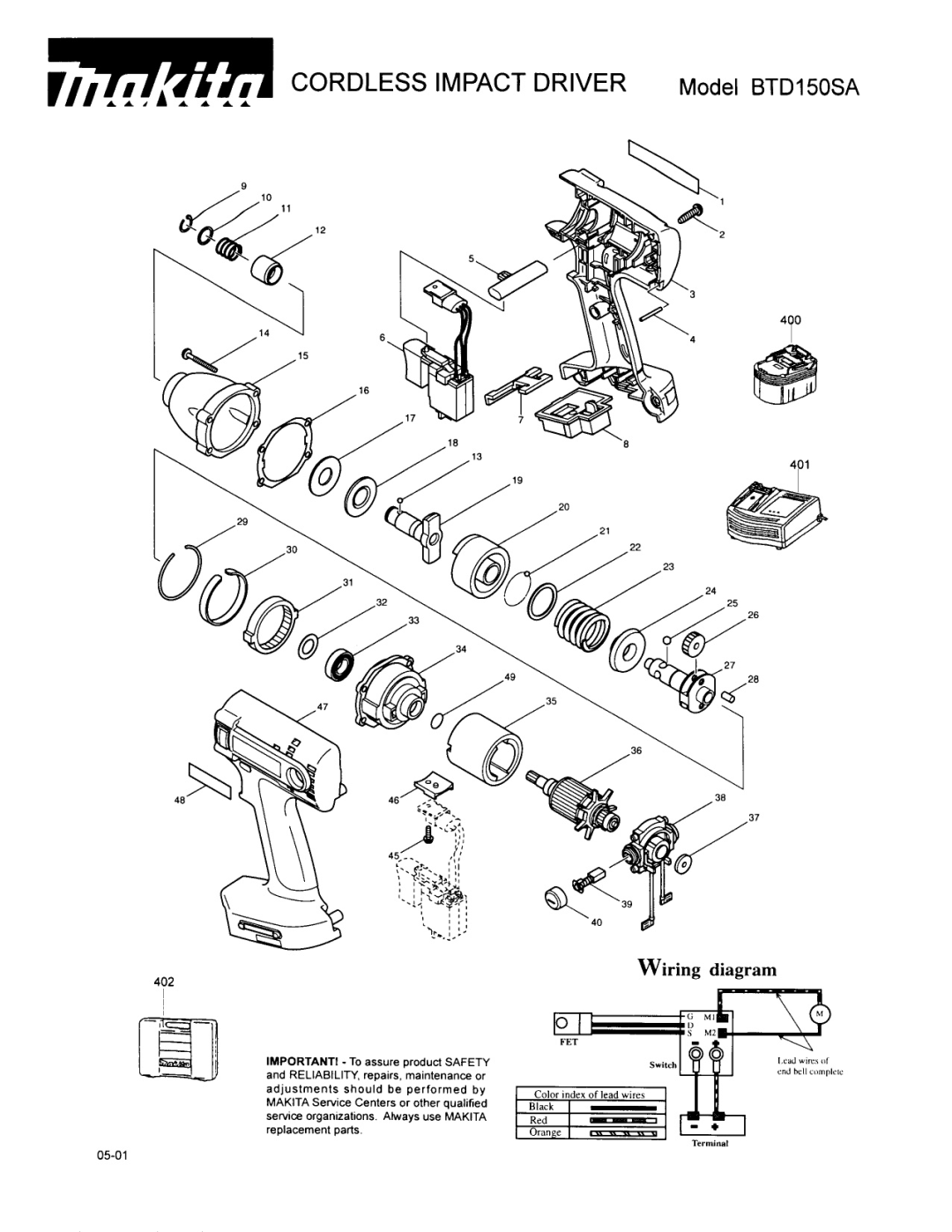 Makita manual Cordless Impact Driver Model BTDI50SA, Wiring diagram 