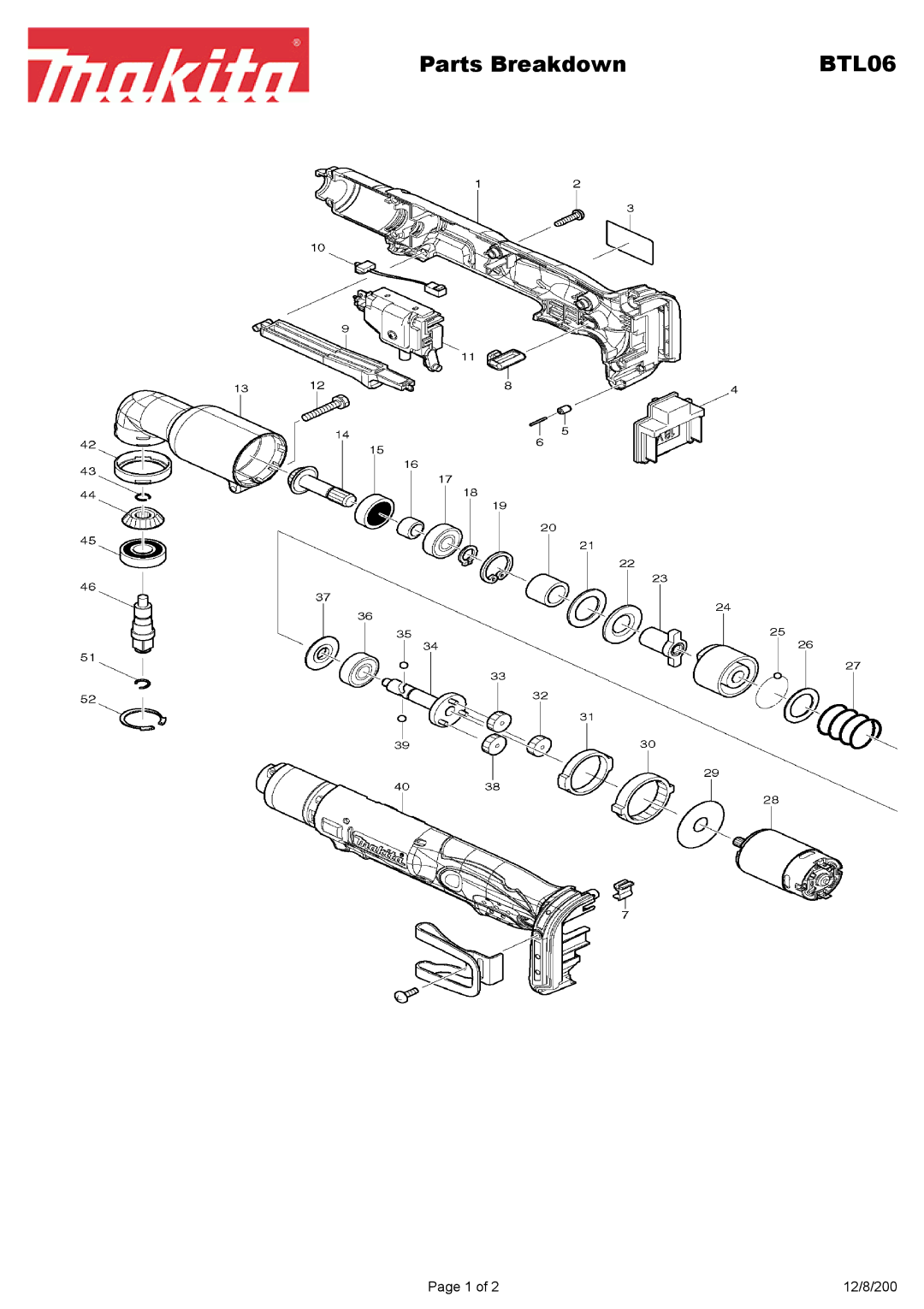 Makita BTL06 manual Parts Breakdown 