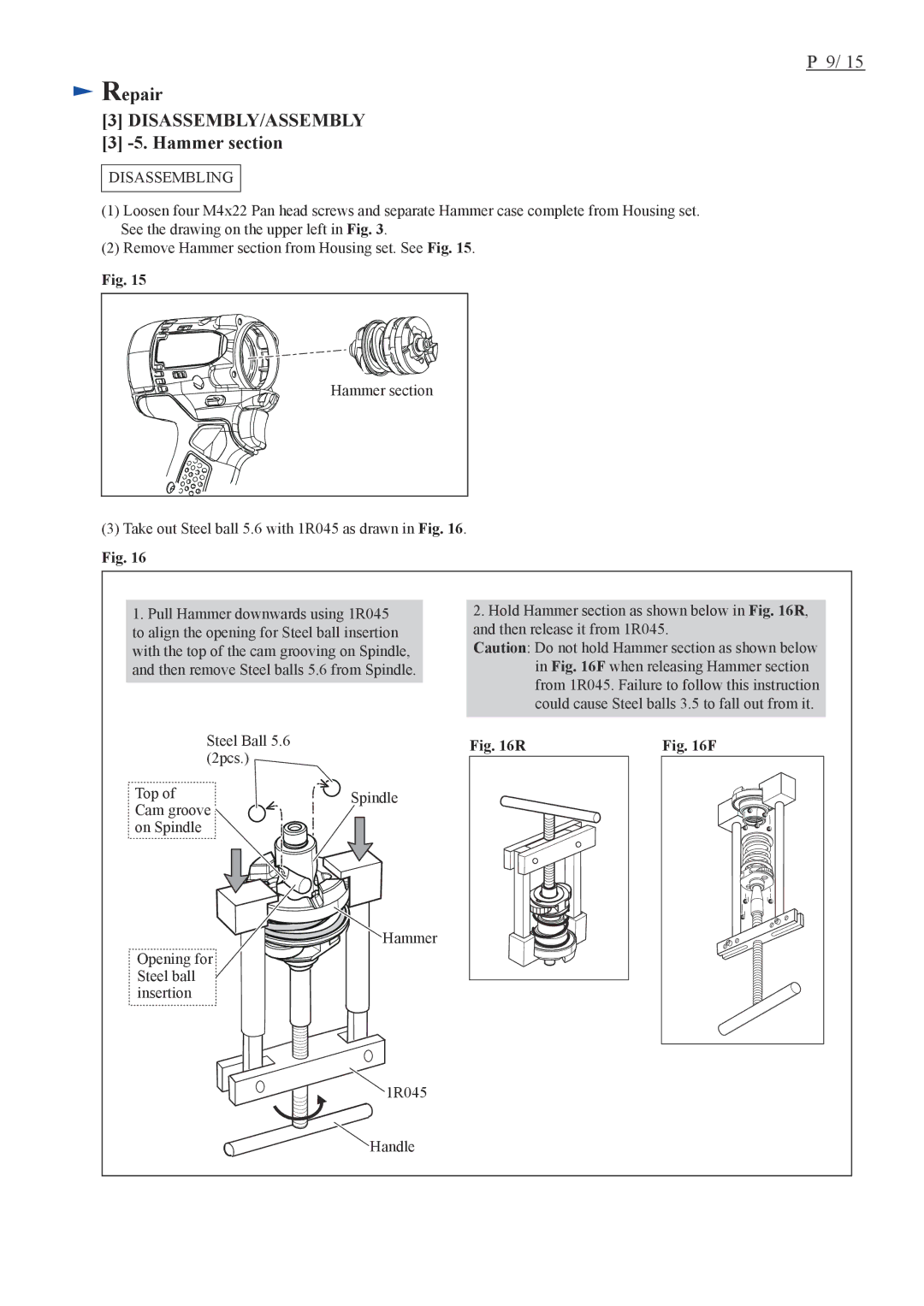 Makita BTW074, BTW104 dimensions Hammer section 