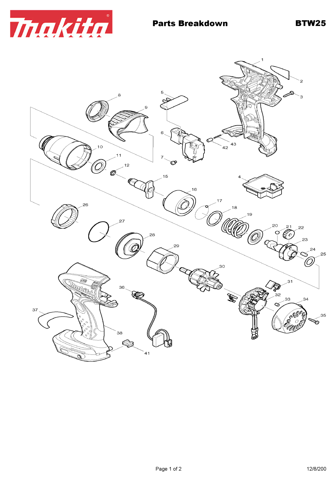 Makita BTW25 manual Parts Breakdown 