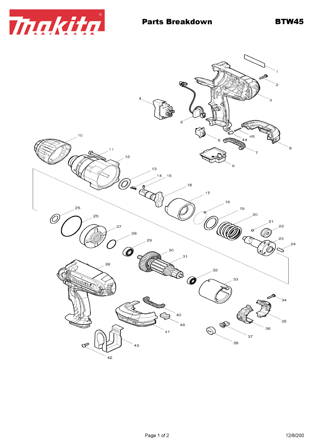 Makita BTW45 manual Parts Breakdown 