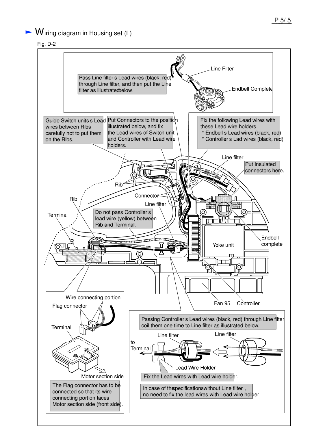 Makita BUB360 specifications Wiring diagram in Housing set L, Wire connecting portion Flag connector Terminal 