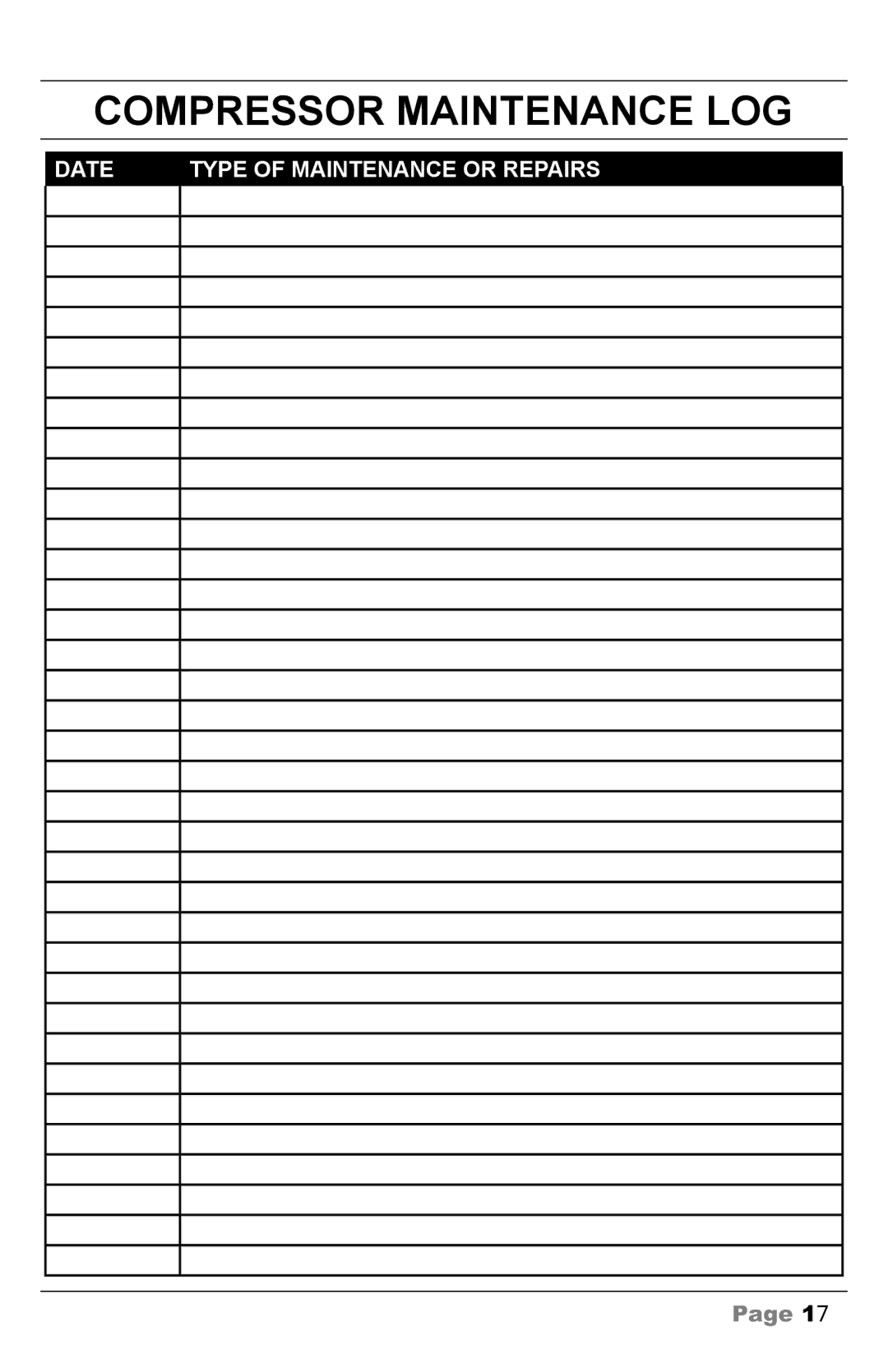 Makita owner manual Compressor Maintenance LOG 