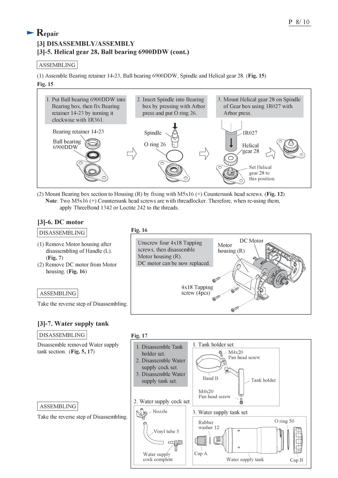 Makita CC300D (CC01*1) specifications DC motor, Water supply tank 