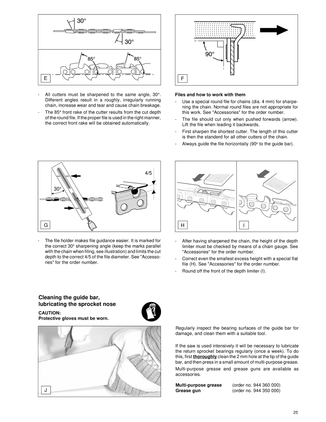 Makita Chain Saw manual Cleaning the guide bar, lubricating the sprocket nose, Files and how to work with them 