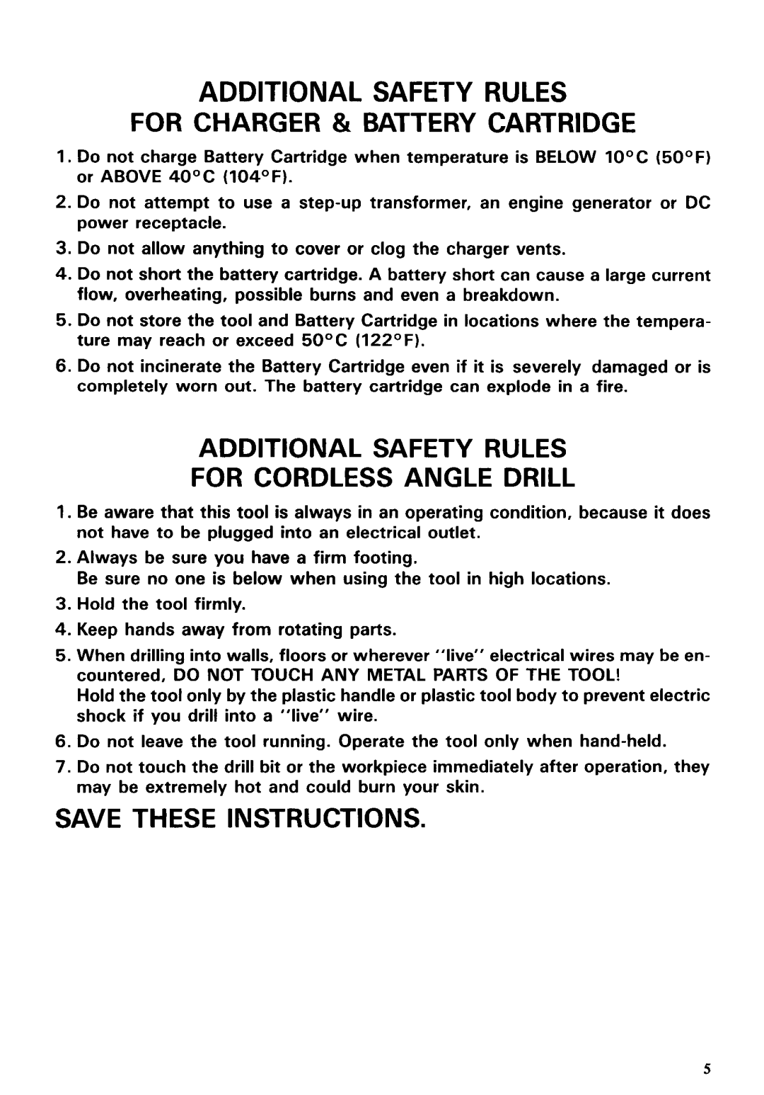 Makita DA3000DW instruction manual Additional Safety Rules For Charger & Battery Cartridge 