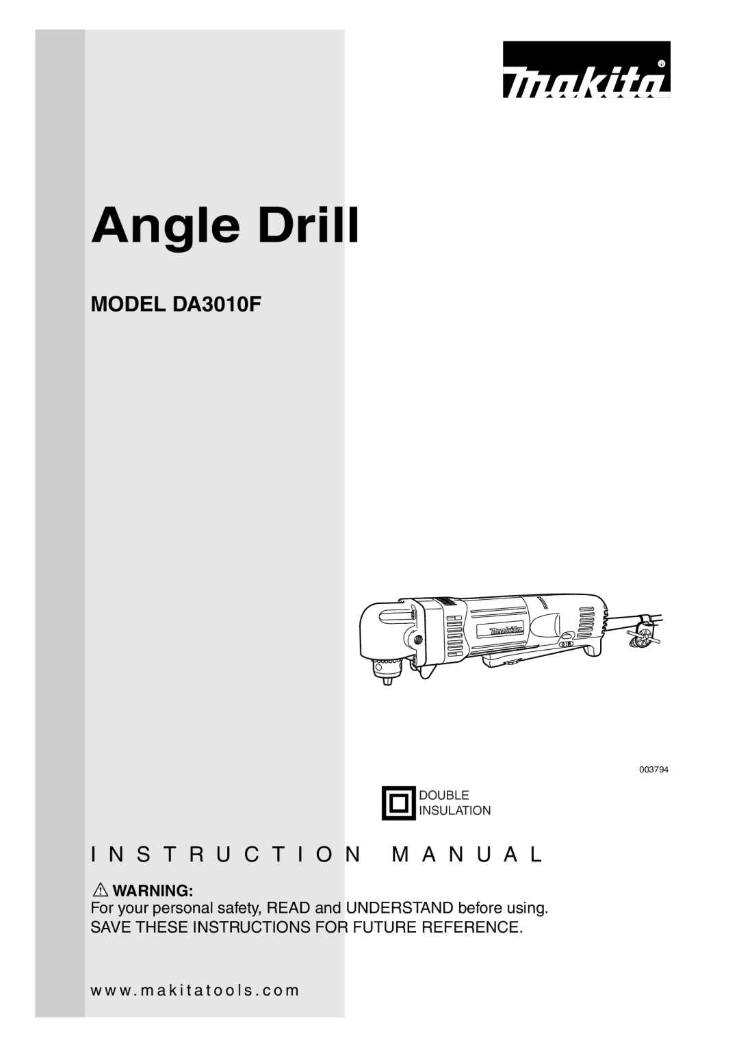 Makita DA3010F instruction manual Angle Drill 